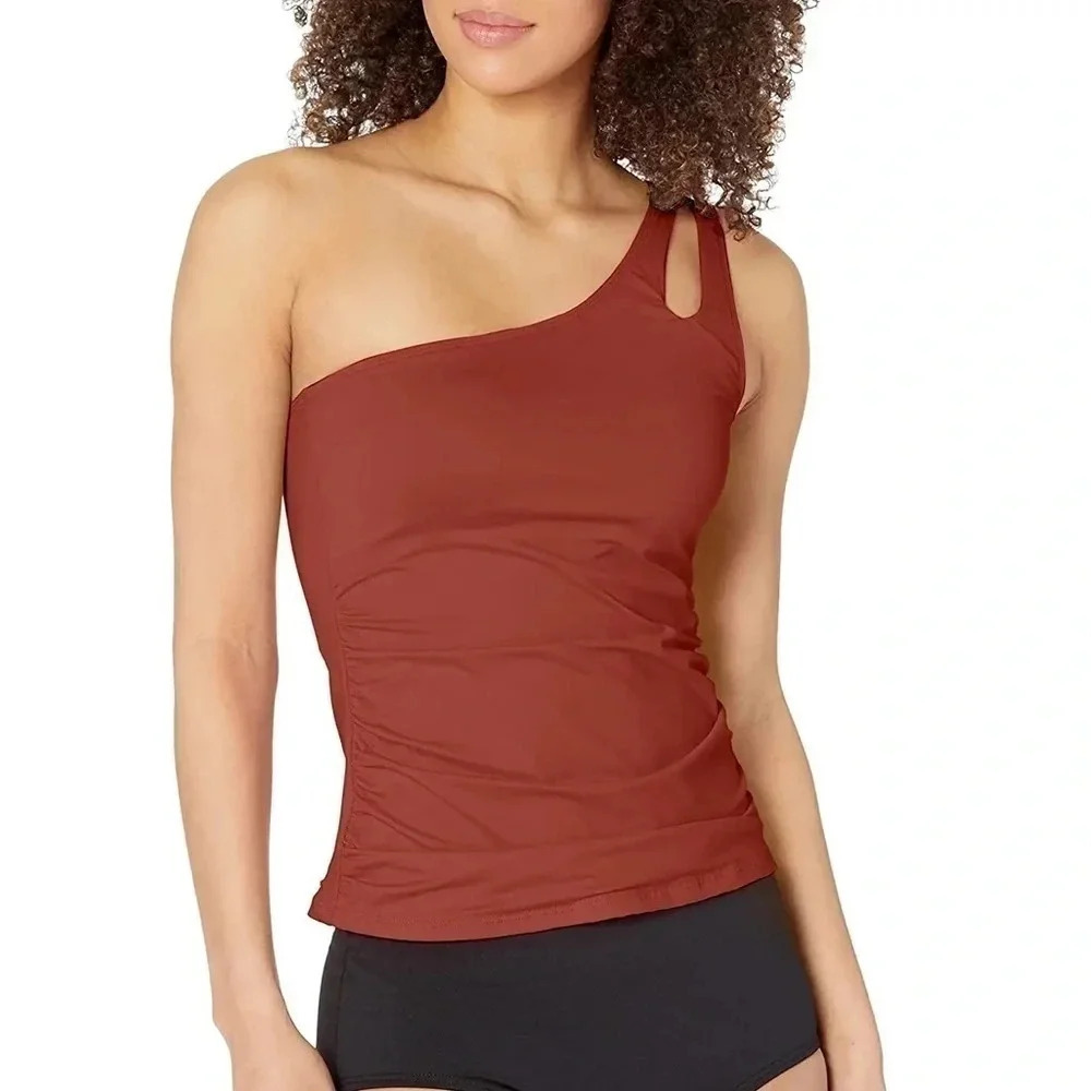 LA Blanca Women's Island Goddess One Shoulder Keyhole Tankini Swimsuit